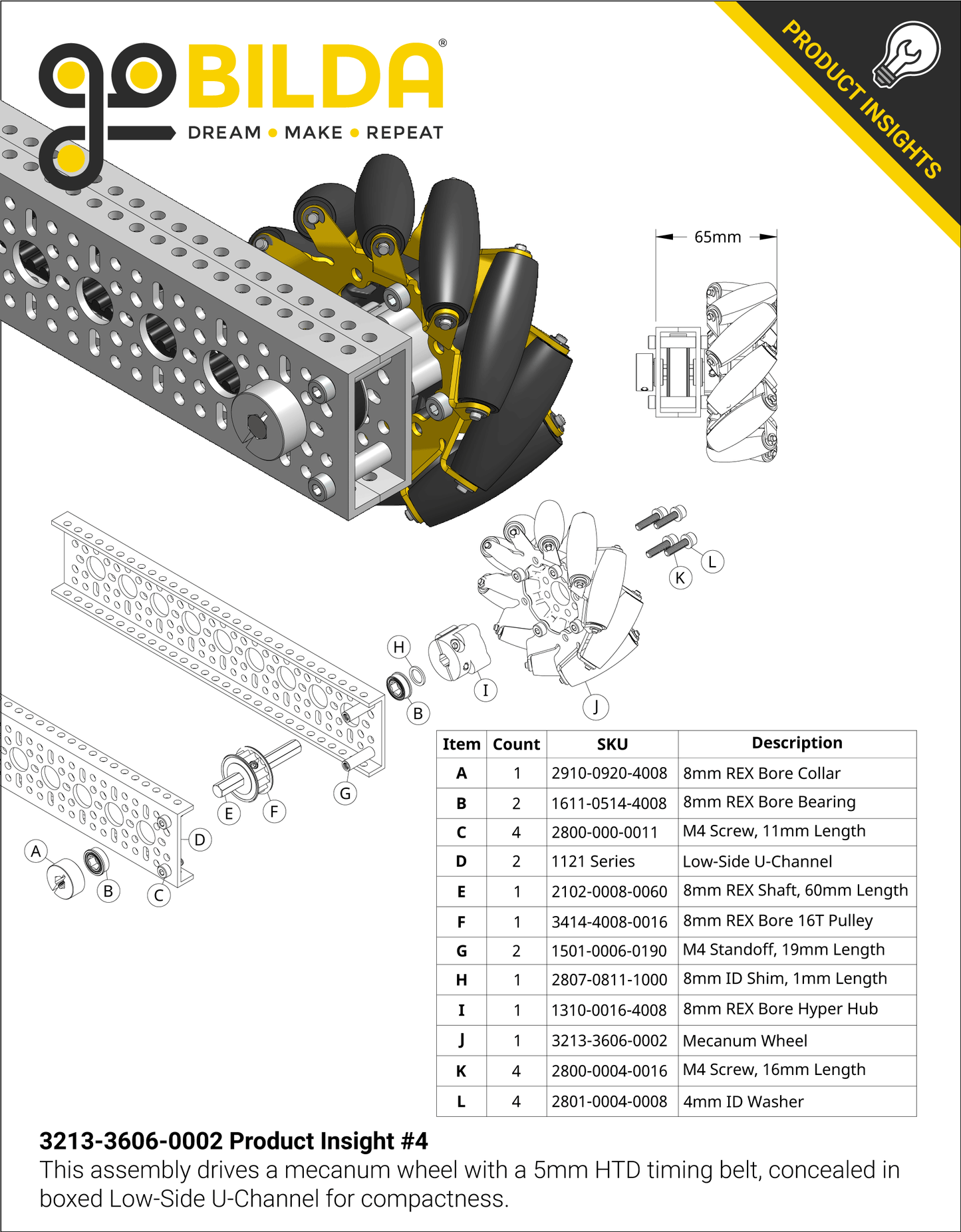 96mm Mecanum Wheel Set (70A Durometer Bearing Supported Rollers)