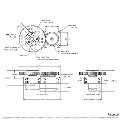 Stingray-2 Servo Gearbox (0.34 sec/60°, 30RPM, 700 oz-in Torque, 900° Rotation) Continuous Mode