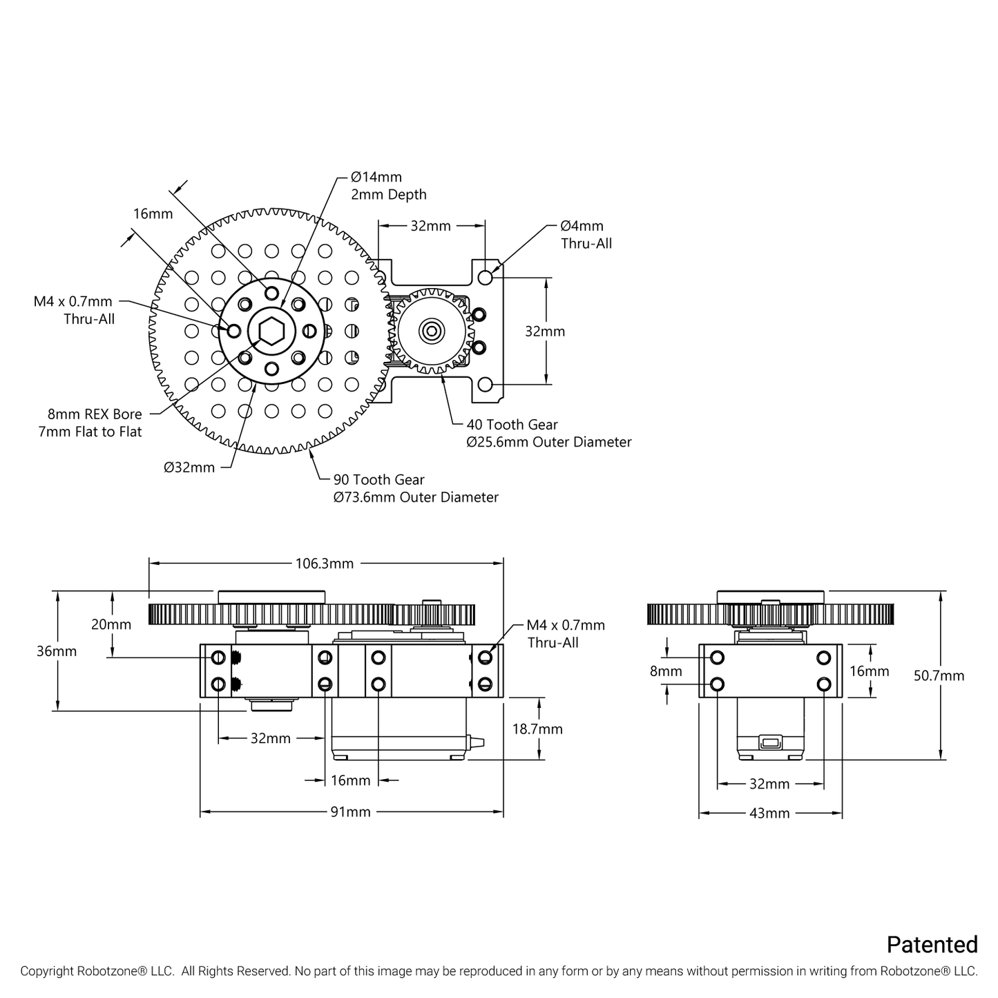 Stingray-3 Servo Gearbox (0.51 sec/60°, 20RPM, 1050 oz-in Torque, 600° Rotation) Continuous Mode