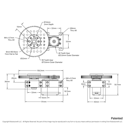 Stingray-3 Servo Gearbox (0.51 sec/60°, 20RPM, 1050 oz-in Torque, 600° Rotation) Continuous Mode