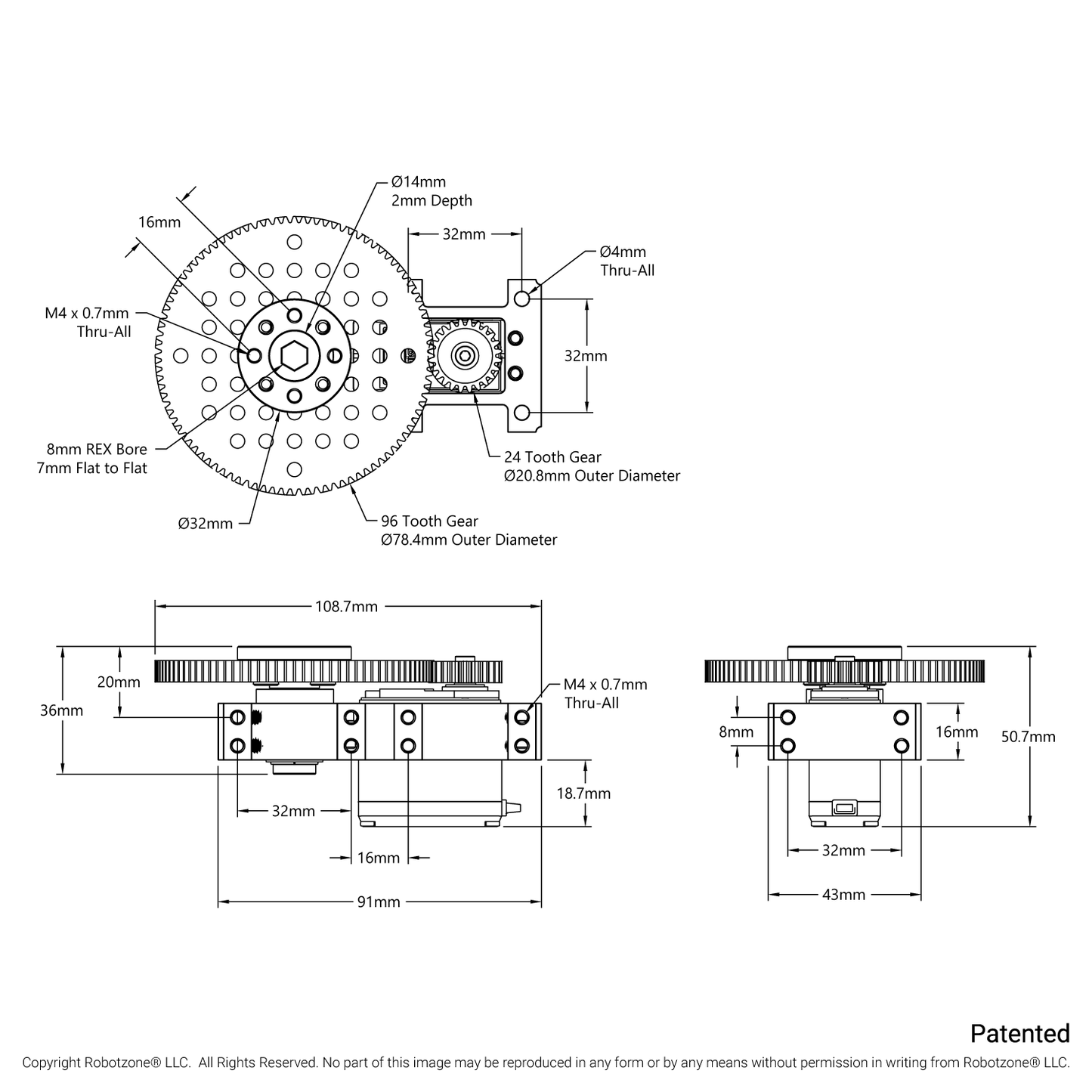 Stingray-4 Servo Gearbox (0.68 sec/60°, 15 RPM, 1400 oz-in Torque, 450° Rotation) Continuous Mode