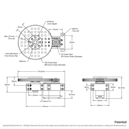 Stingray-5 Servo Gearbox (0.85 sec/60°, 12 RPM, 1750 oz-in Torque, 360° Rotation) Continuous Mode