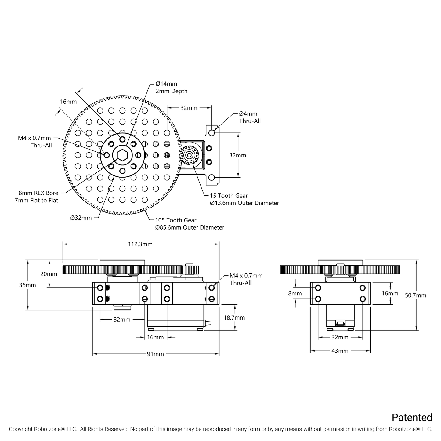 Stingray-7 Servo Gearbox (1.19 sec/60°, 8.6 RPM, 2450 oz-in Torque, 257° Rotation) Continuous Mode