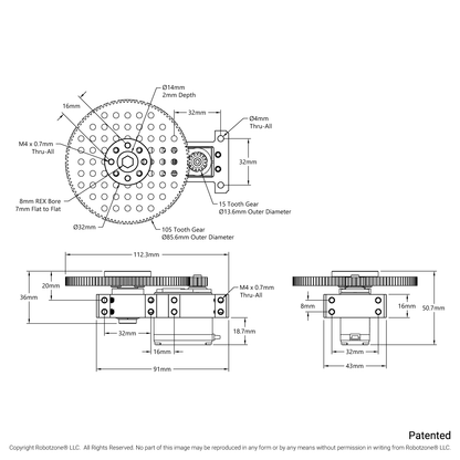 Stingray-7 Servo Gearbox (1.19 sec/60°, 8.6 RPM, 2450 oz-in Torque, 257° Rotation) Continuous Mode