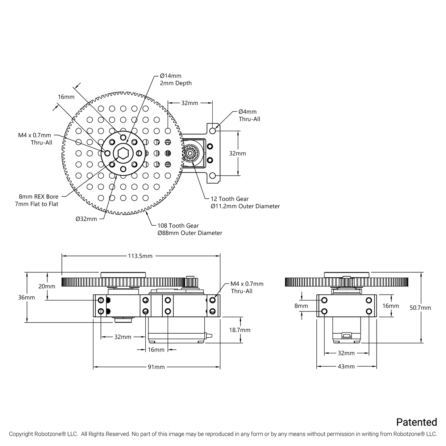 Stingray-9 Servo Gearbox (1.53 sec/60°, 6.7 RPM, 3150 oz-in Torque, 200° Rotation) Continuous Mode