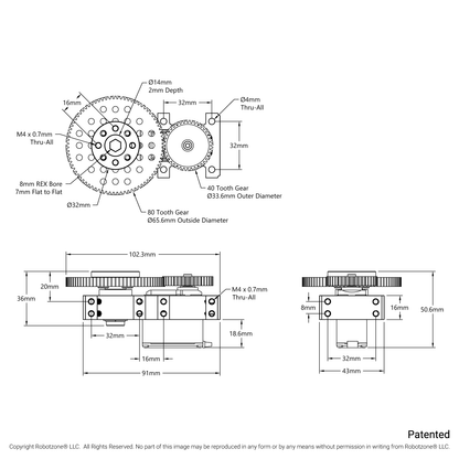 Shark-2 Servo Gearbox (0.28 sec/60°, 36 RPM, 944 oz-in Torque, 1260° Rotation) Continuous Mode