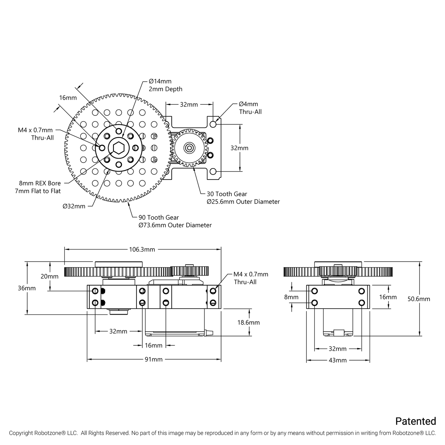 Shark-3 Servo Gearbox (0.42 sec/60°, 24 RPM, 1416 oz-in Torque, 840° Rotation) Continuous Mode