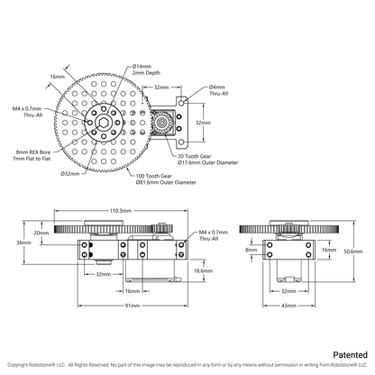 Shark-5 Servo Gearbox (0.70 sec/60°, 14 RPM 2360 oz-in Torque, 504° Rotation) Continuous Mode