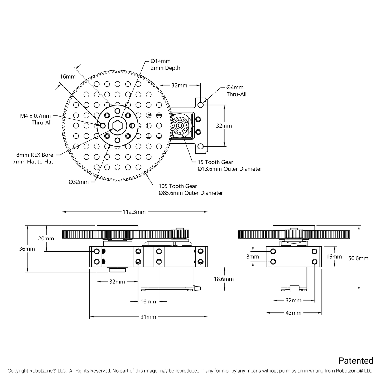 Shark-7 Servo Gearbox (0.98 sec/60°, 10 RPM, 3304 oz-in Torque, 360° Rotation) Continuous Mode