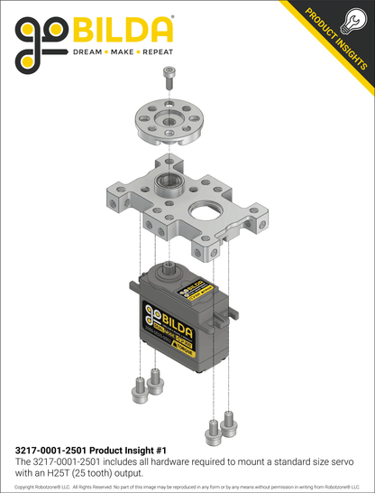 Compact ServoBlock® (43mm Width, For Standard Size H25T Spline Servo, Hub-Shaft)