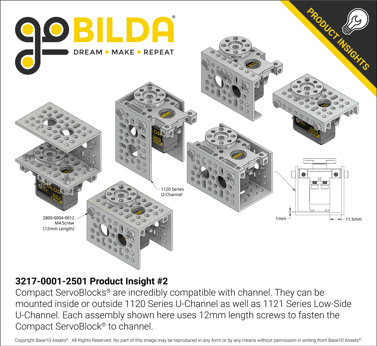 Compact ServoBlock® (43mm Width, For Standard Size H25T Spline Servo, Hub-Shaft)