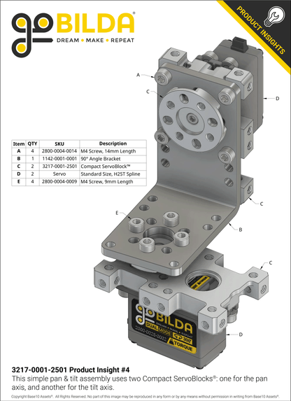 Compact ServoBlock® (43mm Width, For Standard Size H25T Spline Servo, Hub-Shaft)