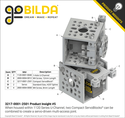 Compact ServoBlock® (43mm Width, For Standard Size H25T Spline Servo, Hub-Shaft)