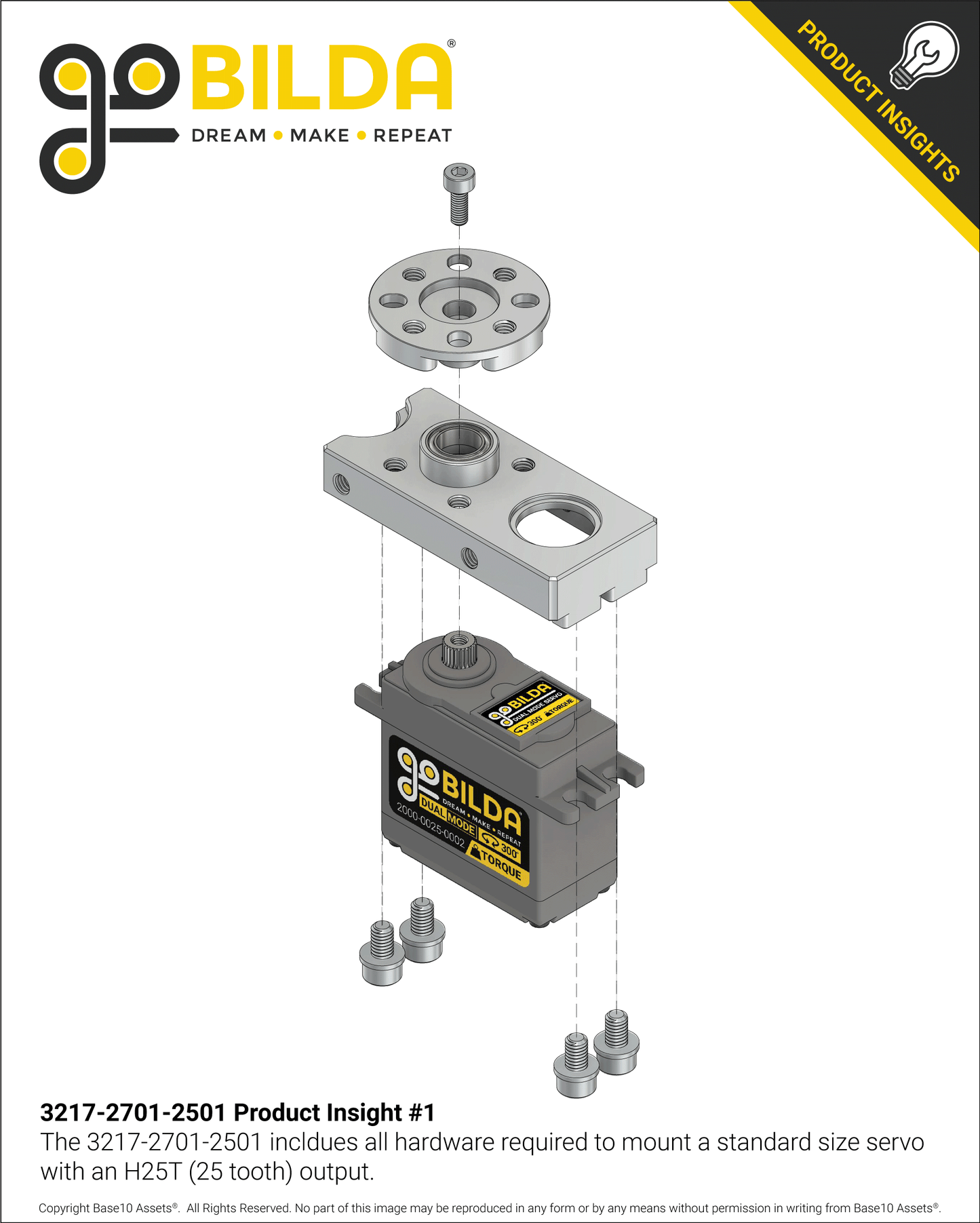 Compact ServoBlock® (27mm Width, For Standard Size H25T Spline Servo, Hub-Shaft)