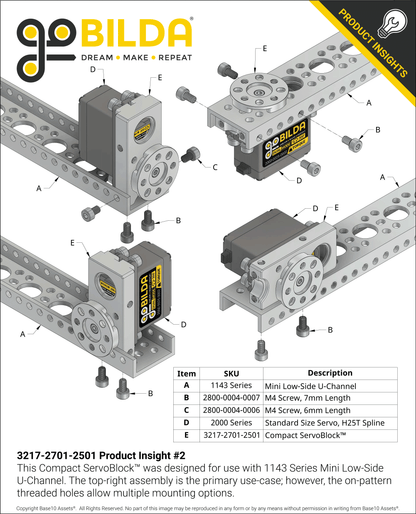 Compact ServoBlock® (27mm Width, For Standard Size H25T Spline Servo, Hub-Shaft)