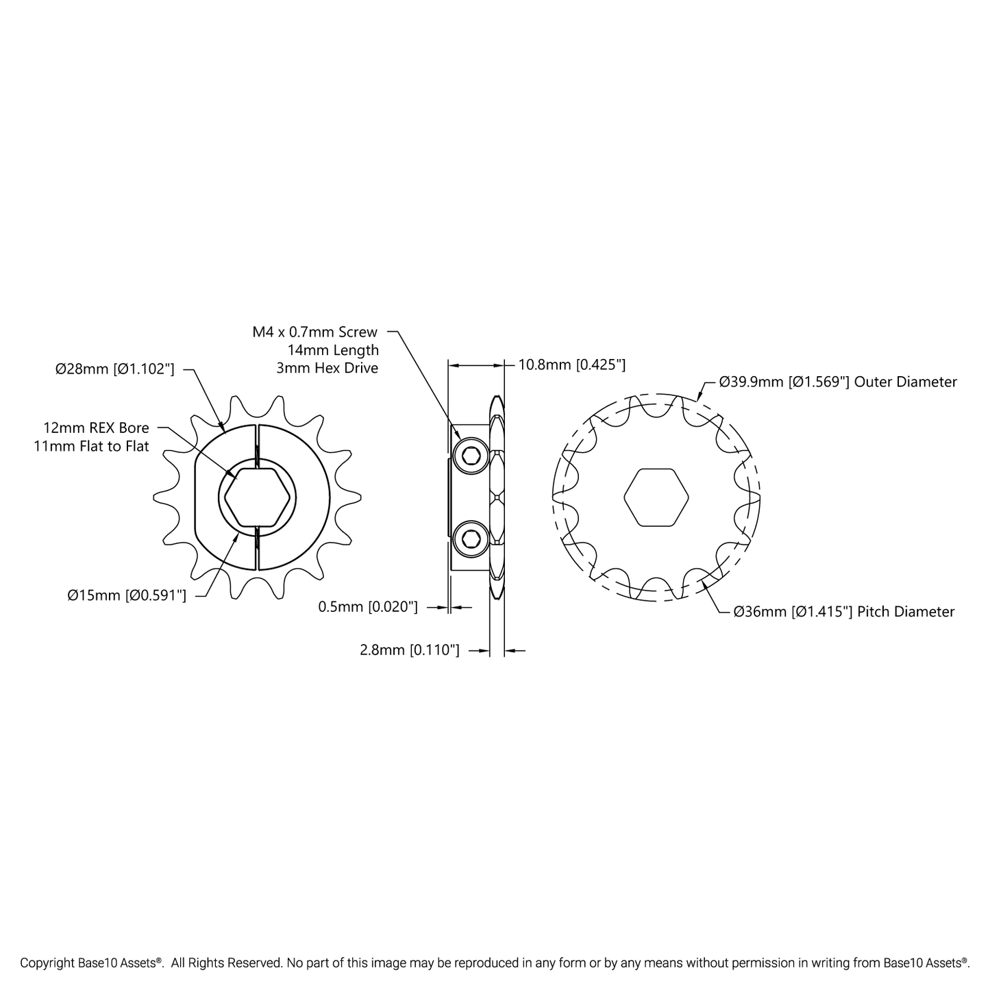 8mm Pitch Steel Clamping Sprocket (12mm REX™ Bore, 14 Tooth)