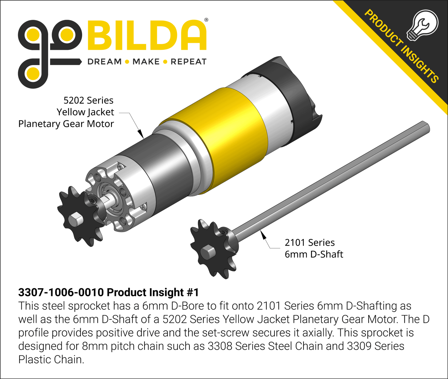 3307 Series 8mm Pitch Steel Set-Screw Sprocket (6mm D-Bore, 10 Tooth)