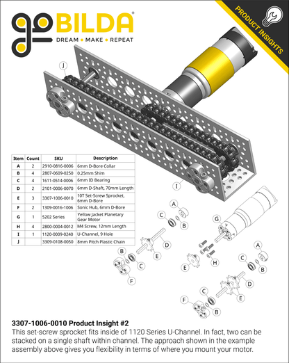 3307 Series 8mm Pitch Steel Set-Screw Sprocket (6mm D-Bore, 10 Tooth)