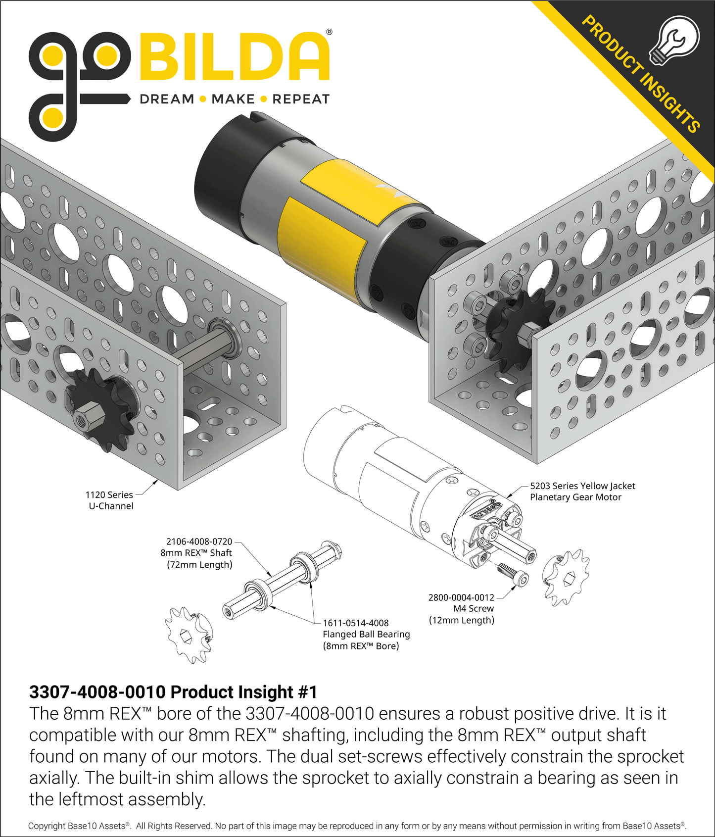 3307 Series 8mm Pitch Steel Set-Screw Sprocket (8mm REX™ Bore, 10 Tooth)