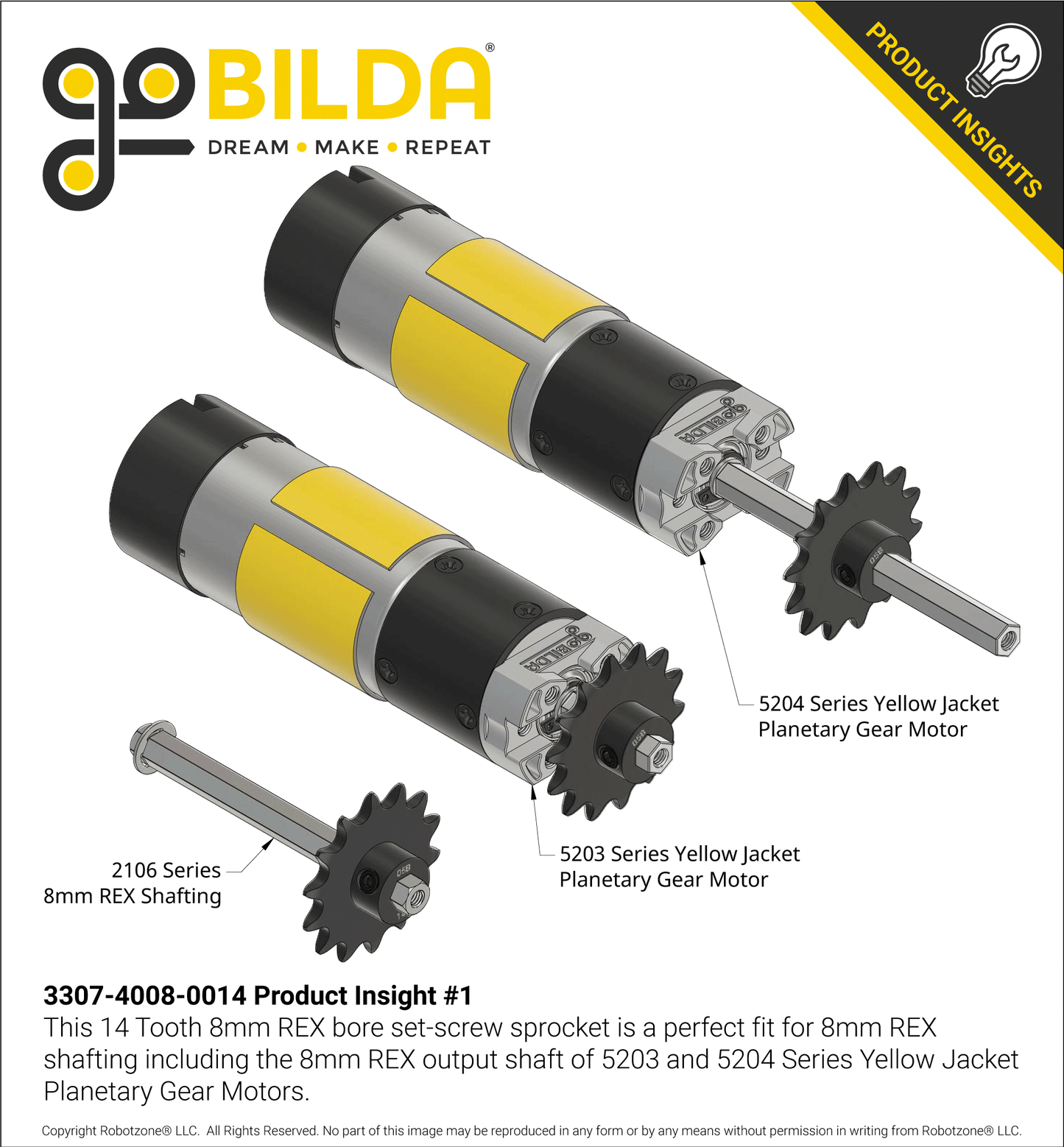 3307 Series 8mm Pitch Steel Set-Screw Sprocket (8mm REX™ Bore, 14 Tooth)