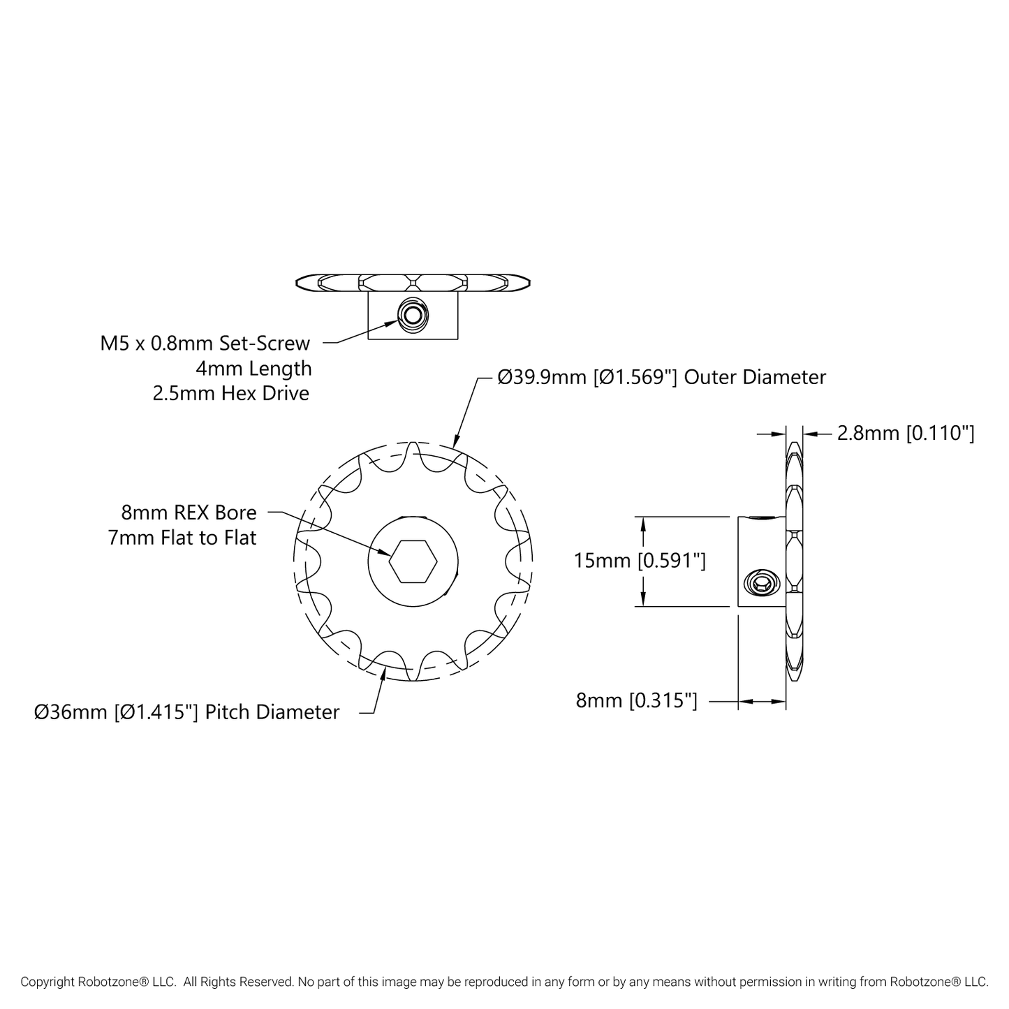 3307 Series 8mm Pitch Steel Set-Screw Sprocket (8mm REX™ Bore, 14 Tooth)