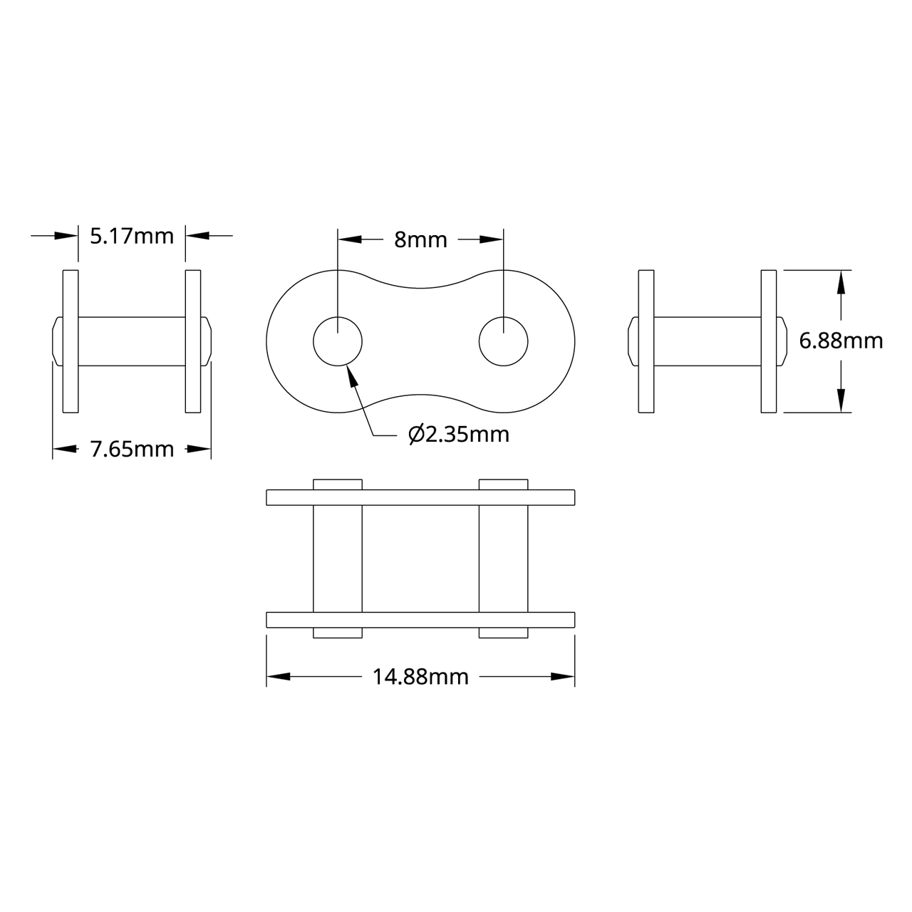 8mm Pitch Steel Chain Connecting Link - 6 Pack