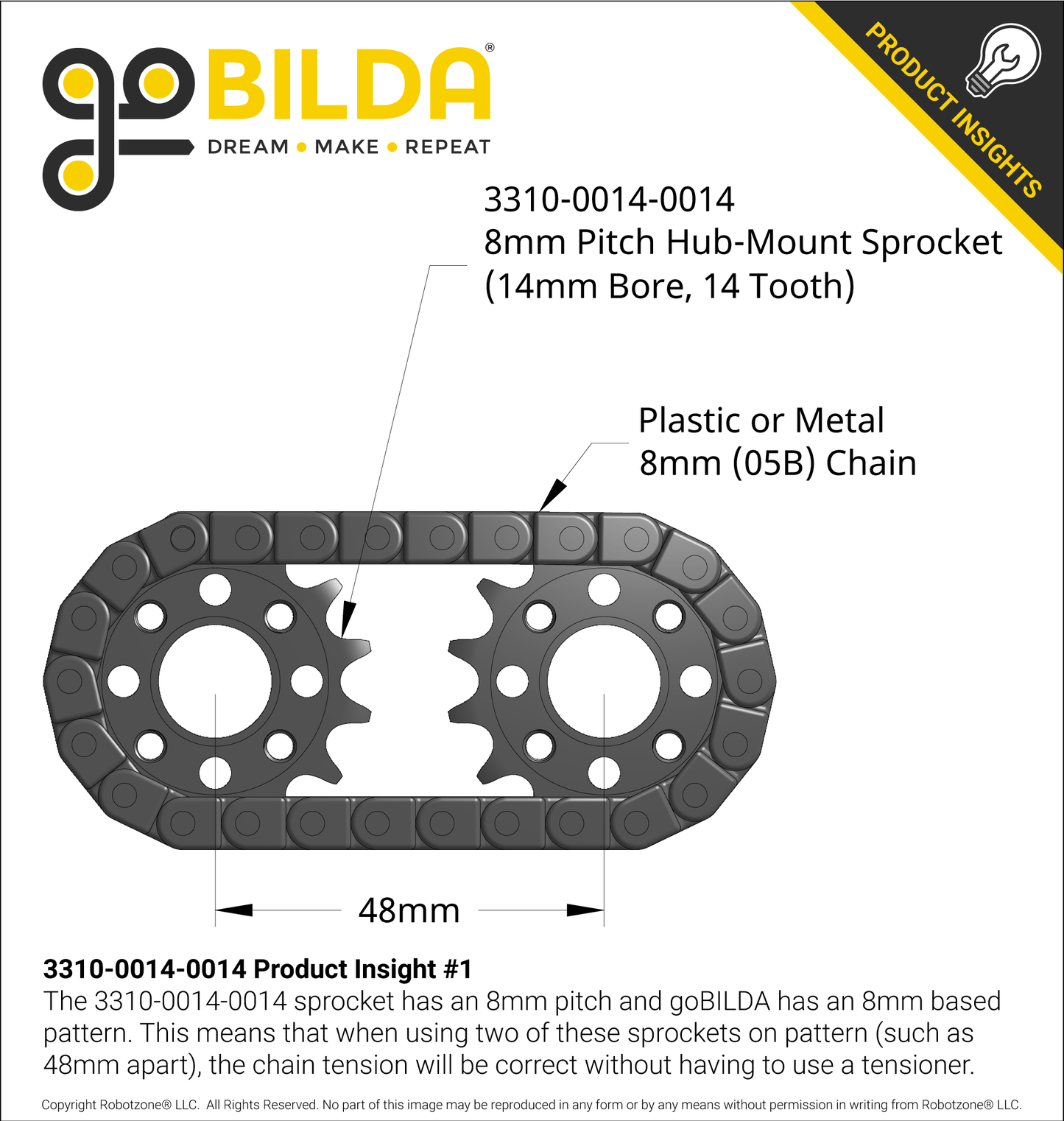 8mm Pitch Steel Hub-Mount Sprocket (14mm Bore, 14 Tooth)