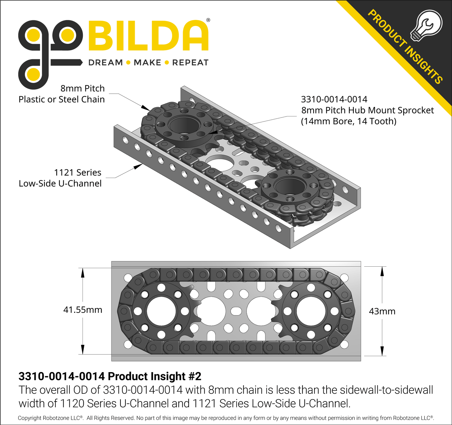 8mm Pitch Steel Hub-Mount Sprocket (14mm Bore, 14 Tooth)