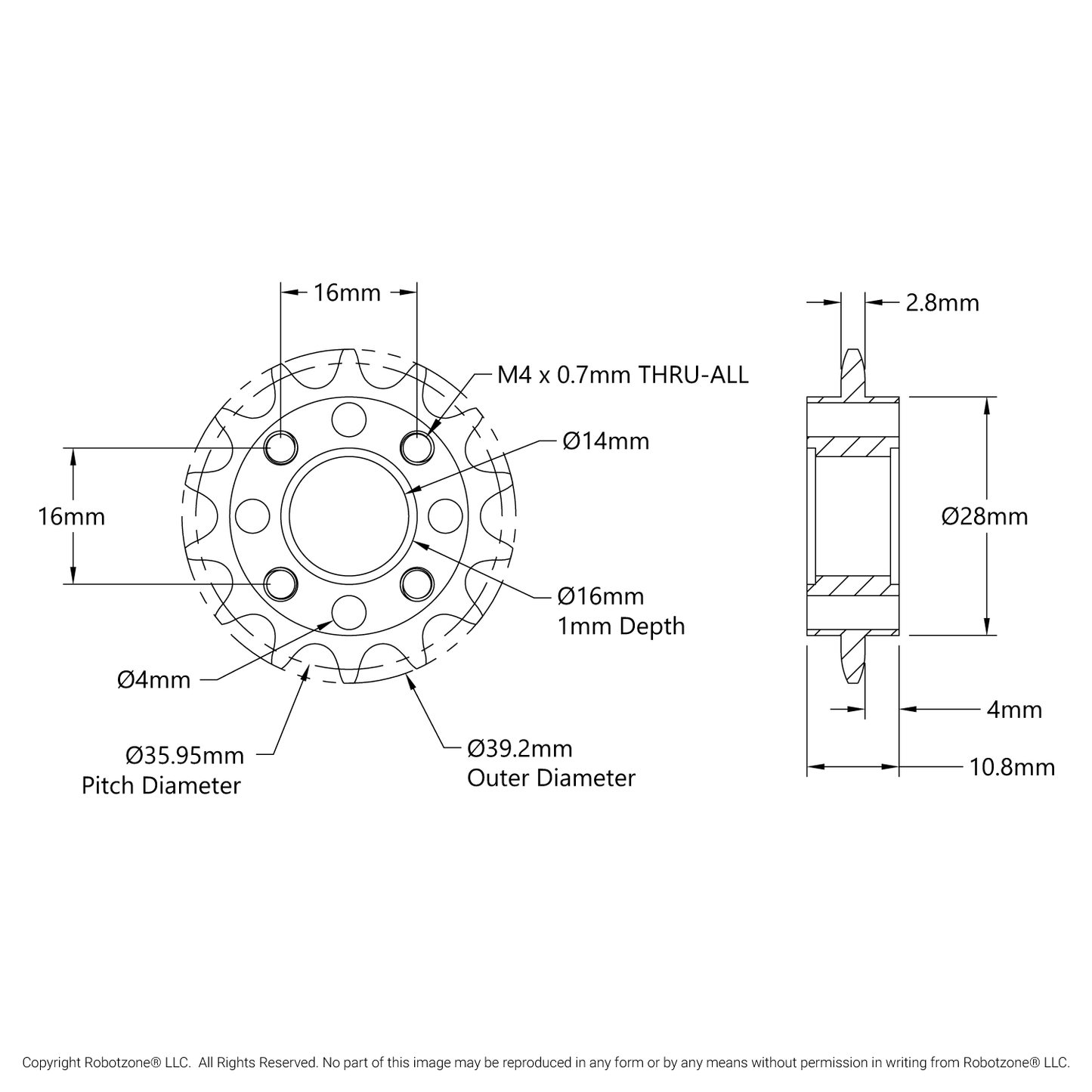 8mm Pitch Steel Hub-Mount Sprocket (14mm Bore, 14 Tooth)