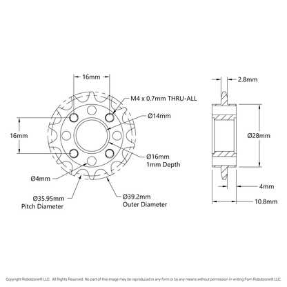 8mm Pitch Steel Hub-Mount Sprocket (14mm Bore, 14 Tooth)