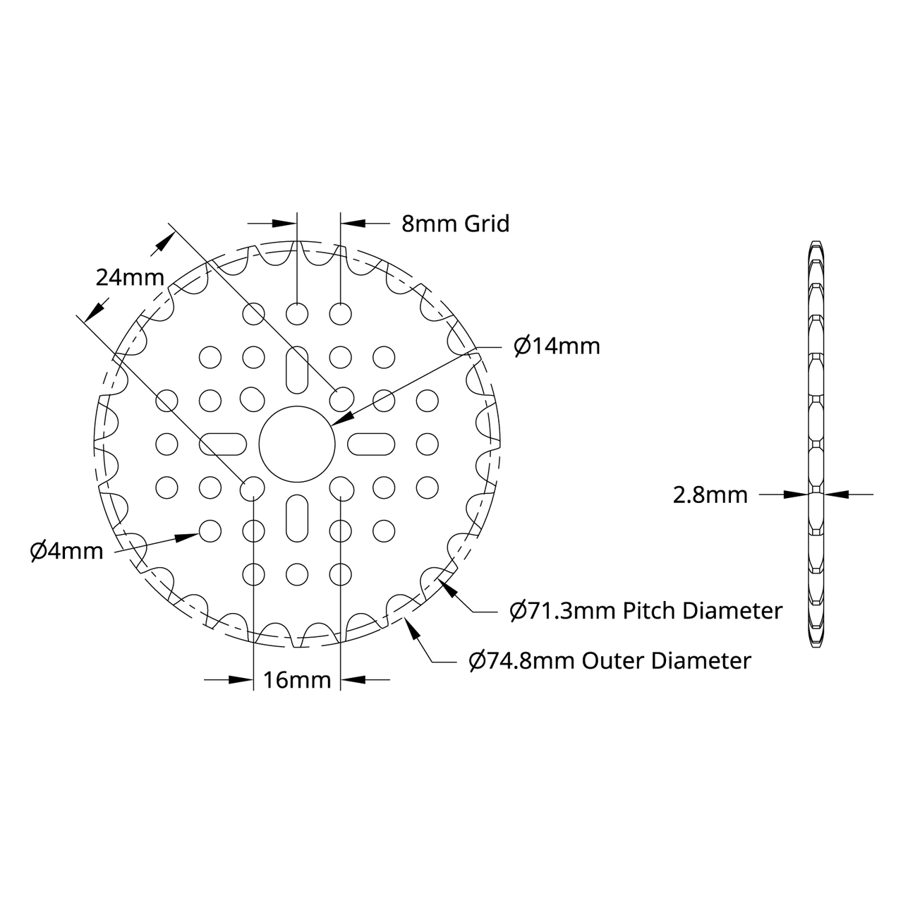 3310 Series 8mm Pitch Aluminum Hub Mount Sprocket (14mm Bore, 28 Tooth)