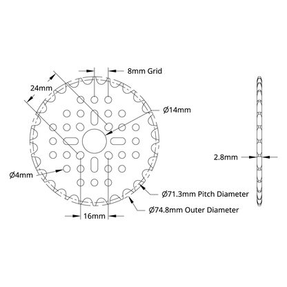 3310 Series 8mm Pitch Aluminum Hub Mount Sprocket (14mm Bore, 28 Tooth)