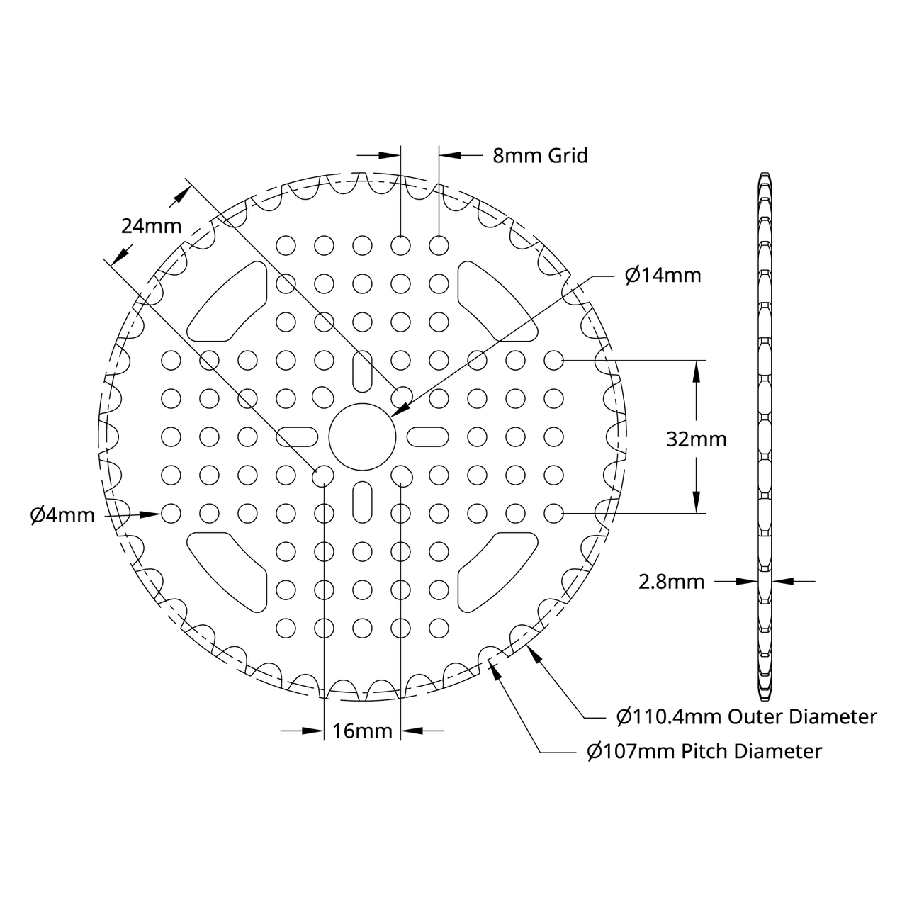 3310 Series 8mm Pitch Aluminum Hub Mount Sprocket (14mm Bore, 42 Tooth)