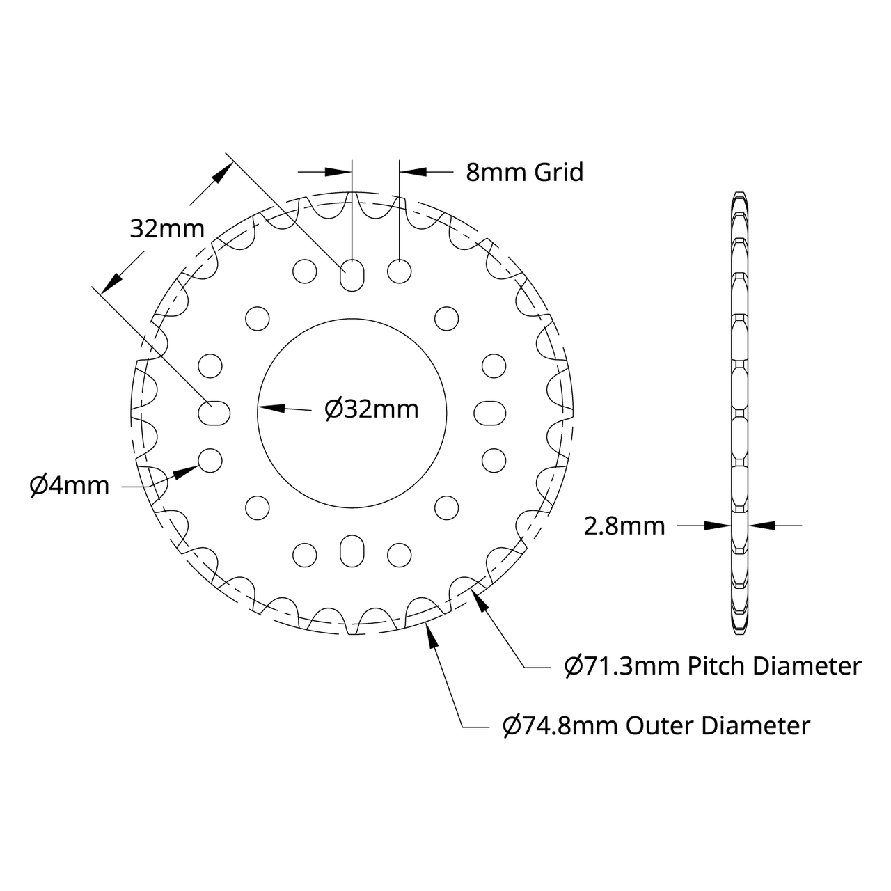 3310 Series 8mm Pitch Aluminum Hub Mount Sprocket (32mm Bore, 28 Tooth)