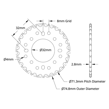 3310 Series 8mm Pitch Aluminum Hub Mount Sprocket (32mm Bore, 28 Tooth)