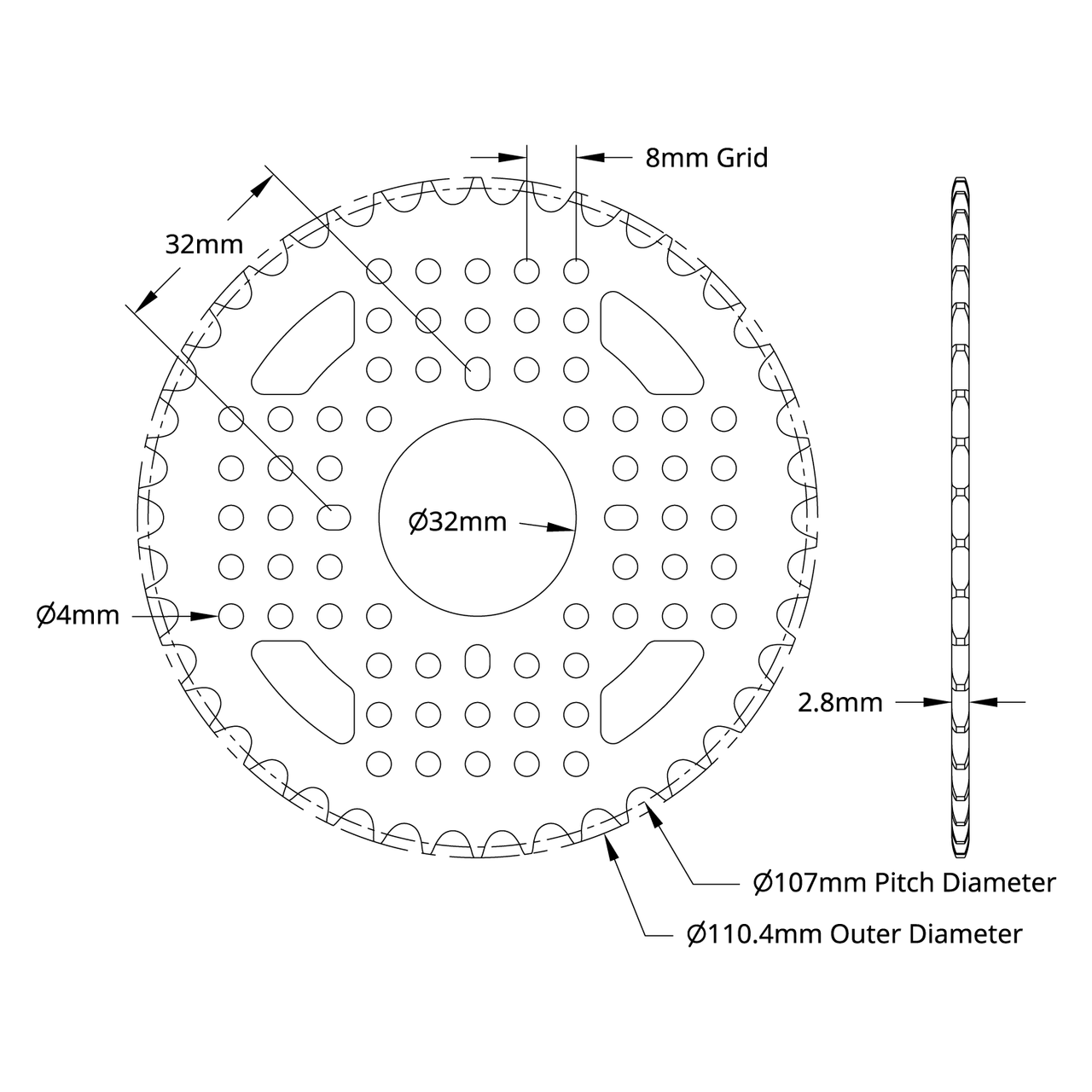 3310 Series 8mm Pitch Aluminum Hub Mount Sprocket (32mm Bore, 42 Tooth)