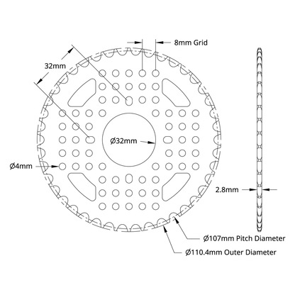 3310 Series 8mm Pitch Aluminum Hub Mount Sprocket (32mm Bore, 42 Tooth)