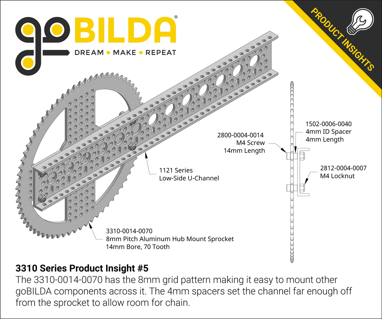 3310 Series 8mm Pitch Aluminum Hub Mount Sprocket (14mm Bore, 70 Tooth)