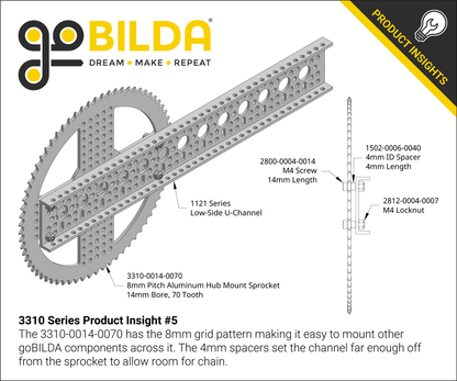 3310 Series 8mm Pitch Aluminum Hub Mount Sprocket (14mm Bore, 70 Tooth)