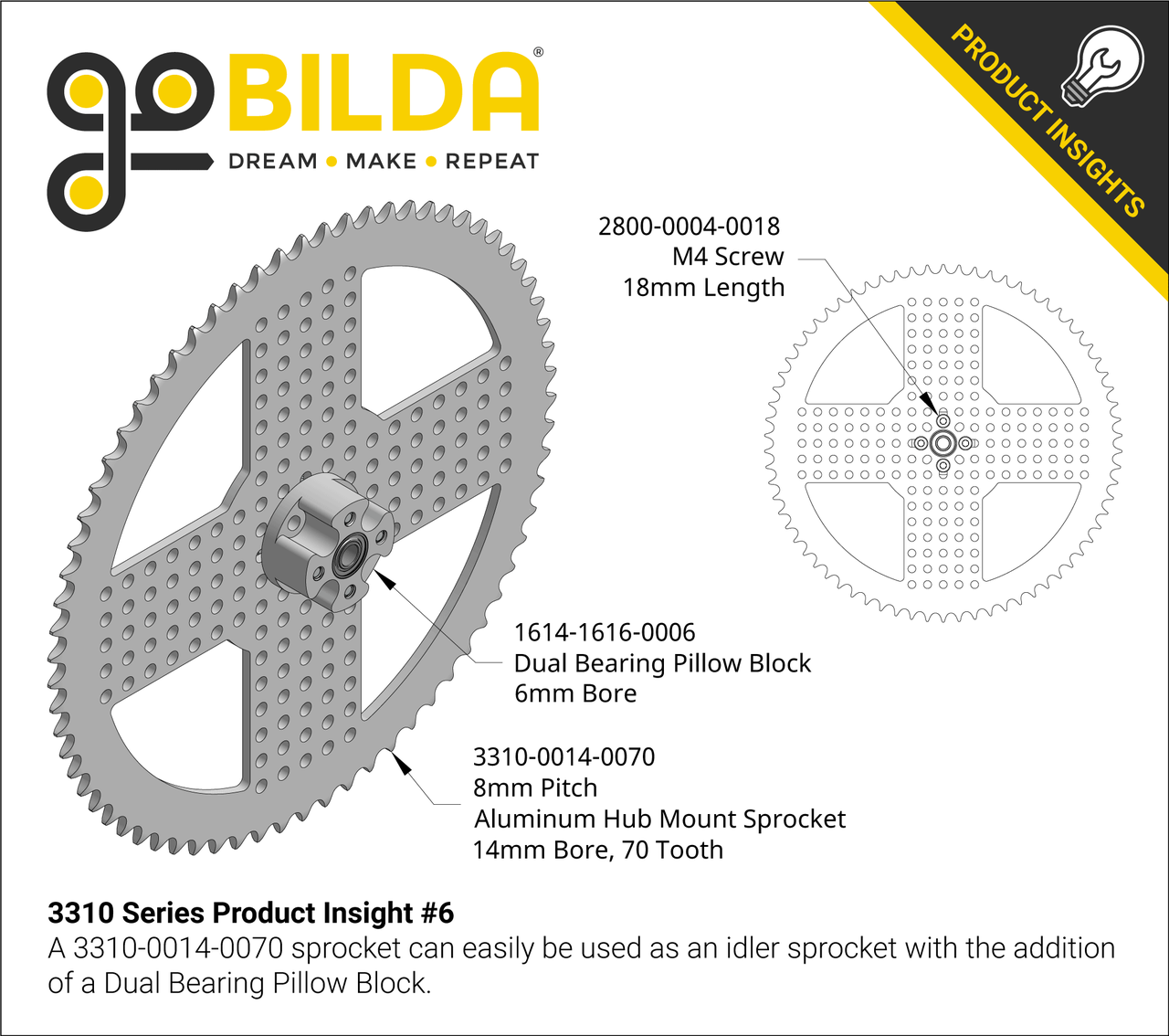 3310 Series 8mm Pitch Aluminum Hub Mount Sprocket (14mm Bore, 70 Tooth)