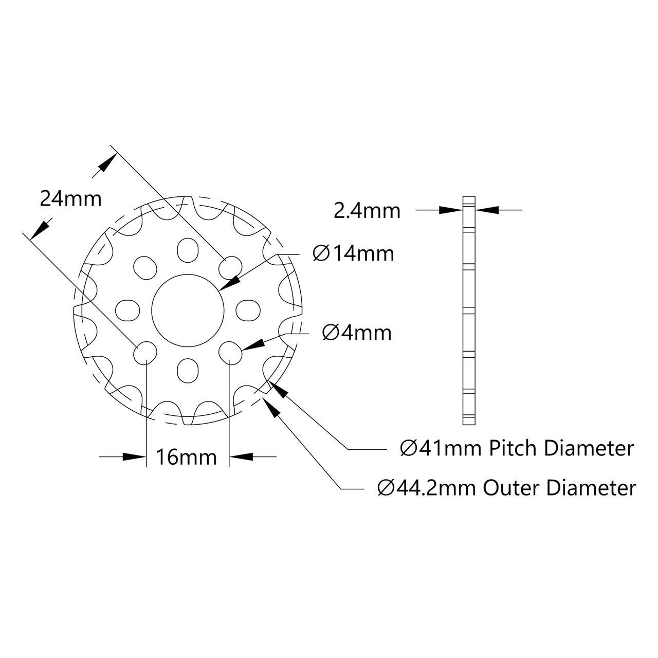 8mm Pitch Acetal Hub-Mount Sprocket (14mm Bore, 16 Tooth)