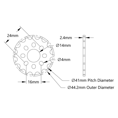 8mm Pitch Acetal Hub-Mount Sprocket (14mm Bore, 16 Tooth)