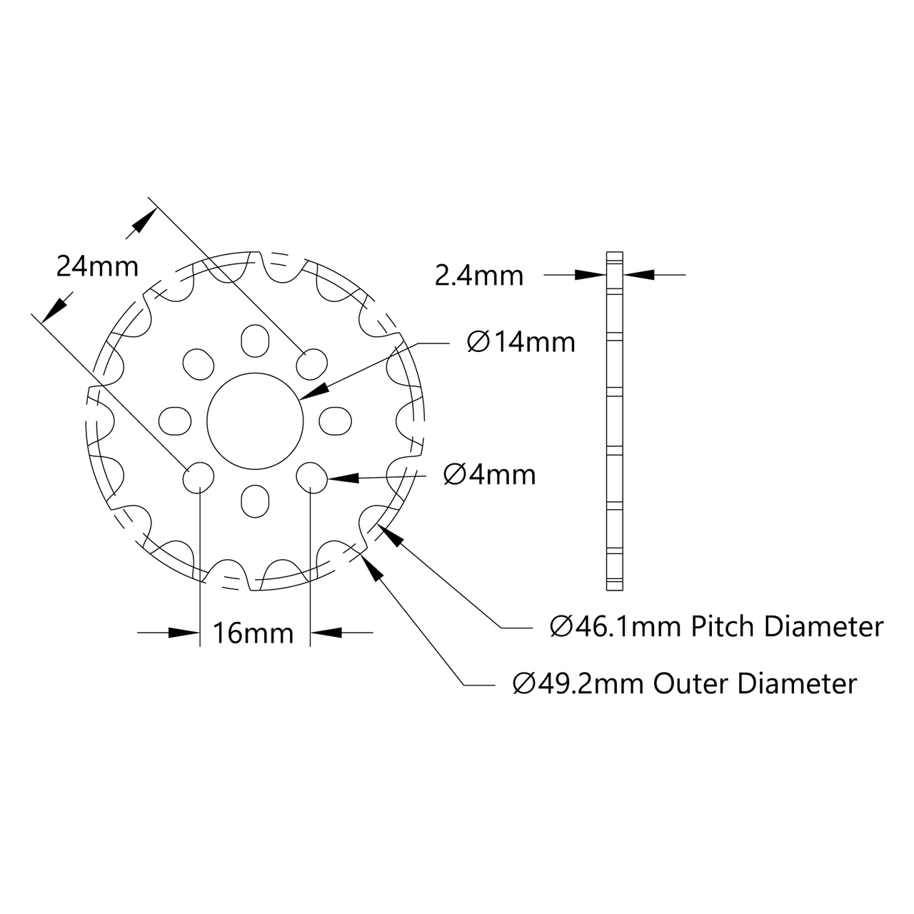 8mm Pitch Acetal Hub-Mount Sprocket (14mm Bore, 18 Tooth)