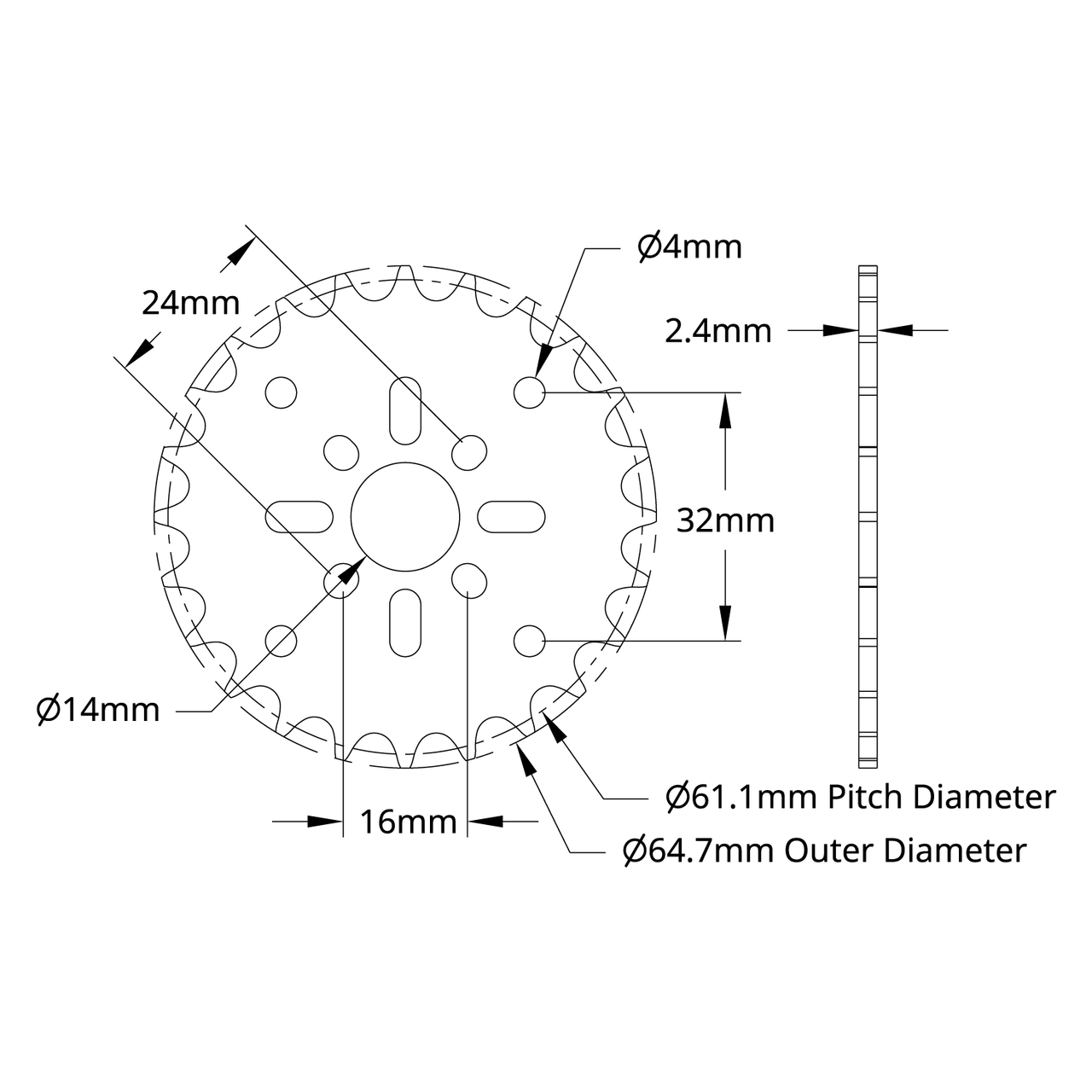 8mm Pitch Acetal Hub-Mount Sprocket (14mm Bore, 24 Tooth)