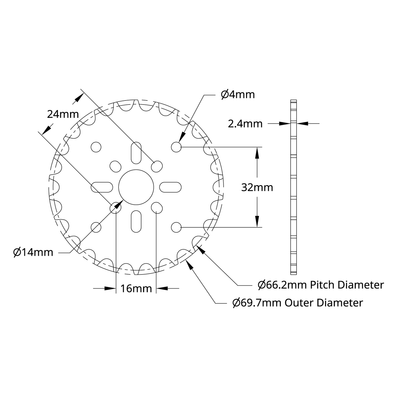 8mm Pitch Acetal Hub-Mount Sprocket (14mm Bore, 26 Tooth)