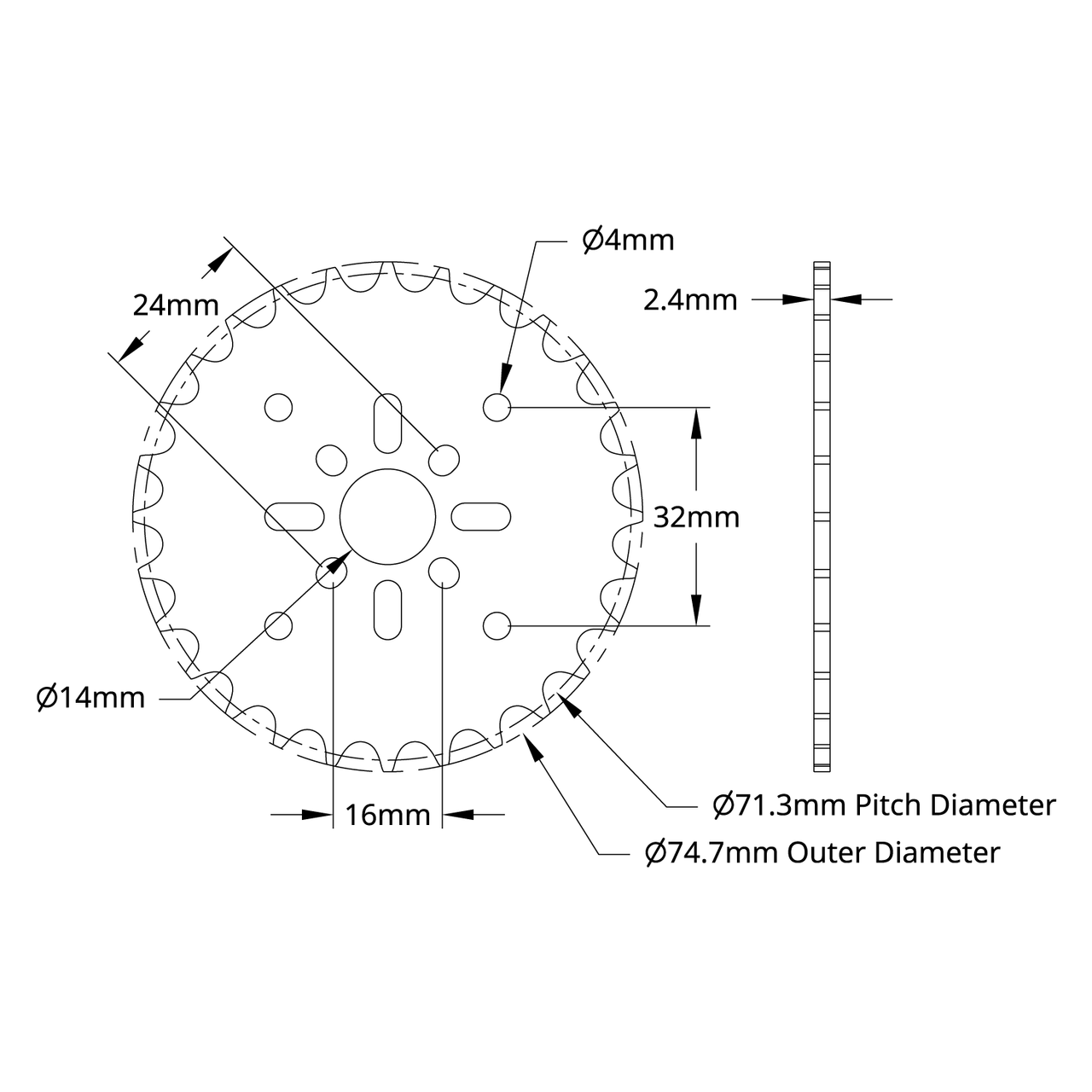 8mm Pitch Acetal Hub-Mount Sprocket (14mm Bore, 28 Tooth)