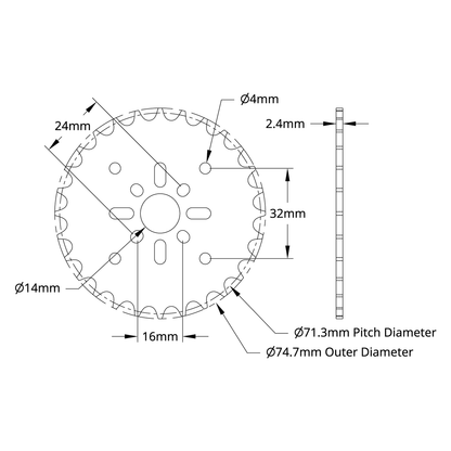 8mm Pitch Acetal Hub-Mount Sprocket (14mm Bore, 28 Tooth)