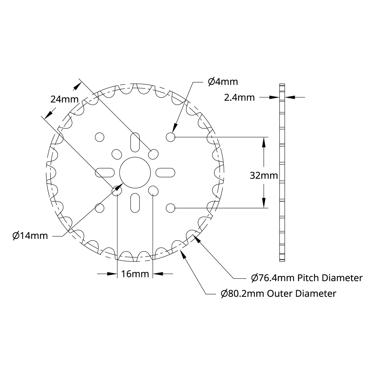 8mm Pitch Acetal Hub-Mount Sprocket (14mm Bore, 30 Tooth)