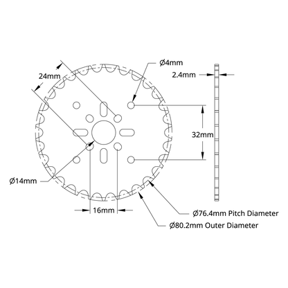 8mm Pitch Acetal Hub-Mount Sprocket (14mm Bore, 30 Tooth)