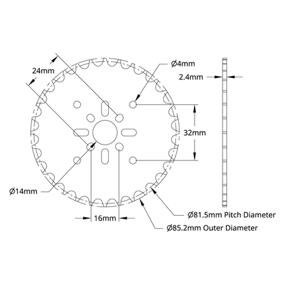 8mm Pitch Acetal Hub-Mount Sprocket (14mm Bore, 32 Tooth)